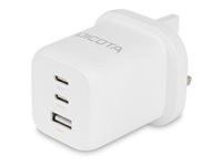 DICOTA - Adaptateur secteur - compact, GaN - 65 Watt - 5 A - PD 3.0 - 3 connecteurs de sortie (USB, 2 x USB-C) - blanc - Royaume-Uni D32055