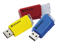 Verbatim Store 'n' Click - Clé USB - 16 Go - USB 3.2 Gen 1 - bleu, jaune, rouge (pack de 3) 49306