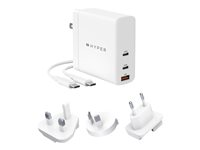 HyperJuice - Adaptateur secteur - technologie GaN - 140 Watt - QC 3.0, Power Delivery 3.1 - 3 connecteurs de sortie (USB, 2 x USB-C) - blanc HJG140WW